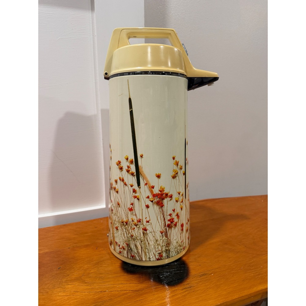 Vintage Everest Airpot Thermal Carafe 1.9L Floral Cattail Pump APN-2300